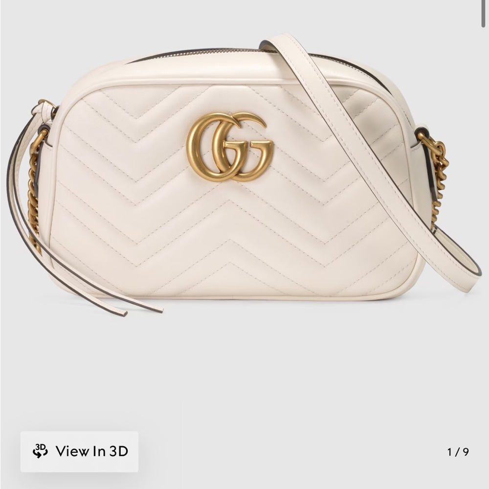 Gucci White and Gold Crossbody Bag with Chevron Quilting